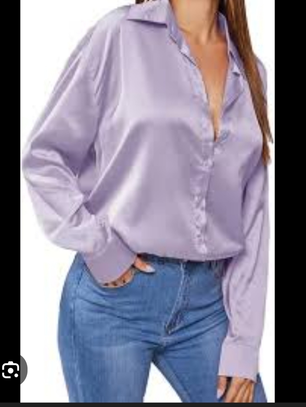 Woman's Luxurious Lavender Satin Button-Down Blouse - Size XXXL